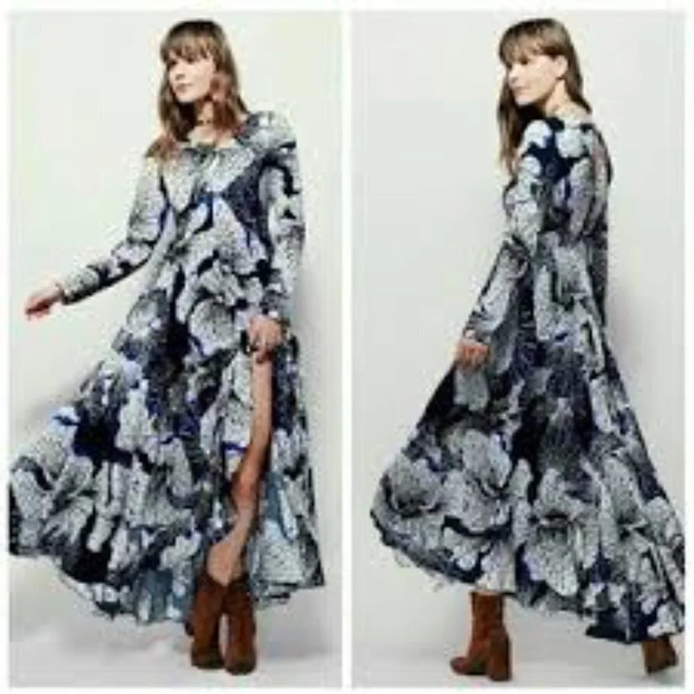Free People First Kiss Maxi Dress Blue Black S - Picture 1 of 14